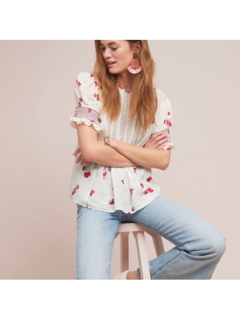 Anthropologie Ranna Gill Beverly Floral Crochet Peplum Blouse Top Small
